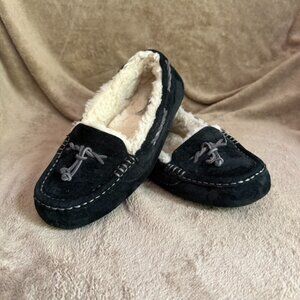 UGG Women's Brett Moccasin Slippers Black Gray Suede Slip On 1005531 Size 7